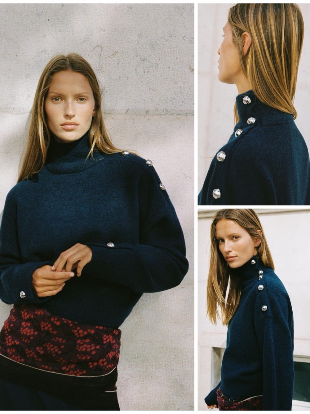 ZARA ~  Soft Button Knit Turtleneck Sweater